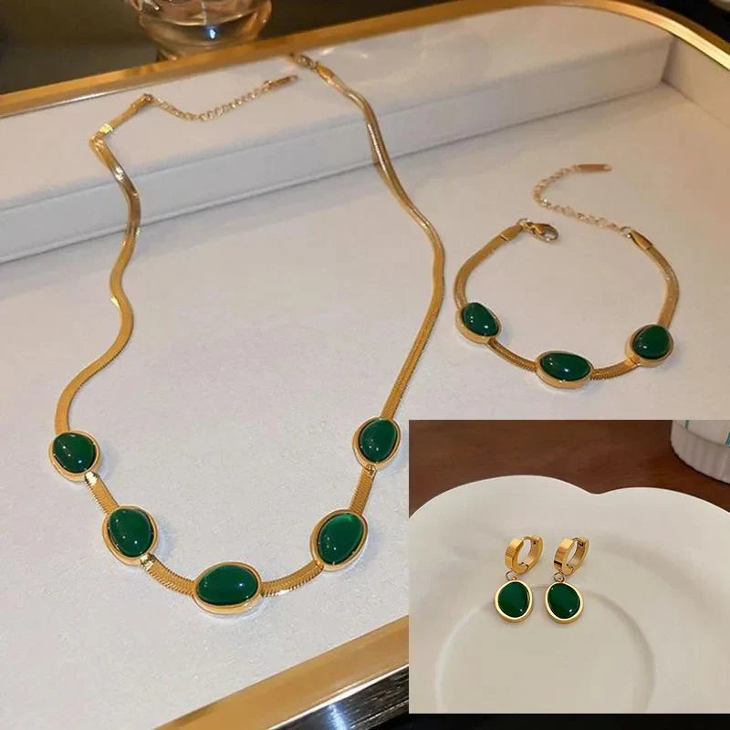 Ensemble de bijoux en acier inoxydable émeraude (GNF)