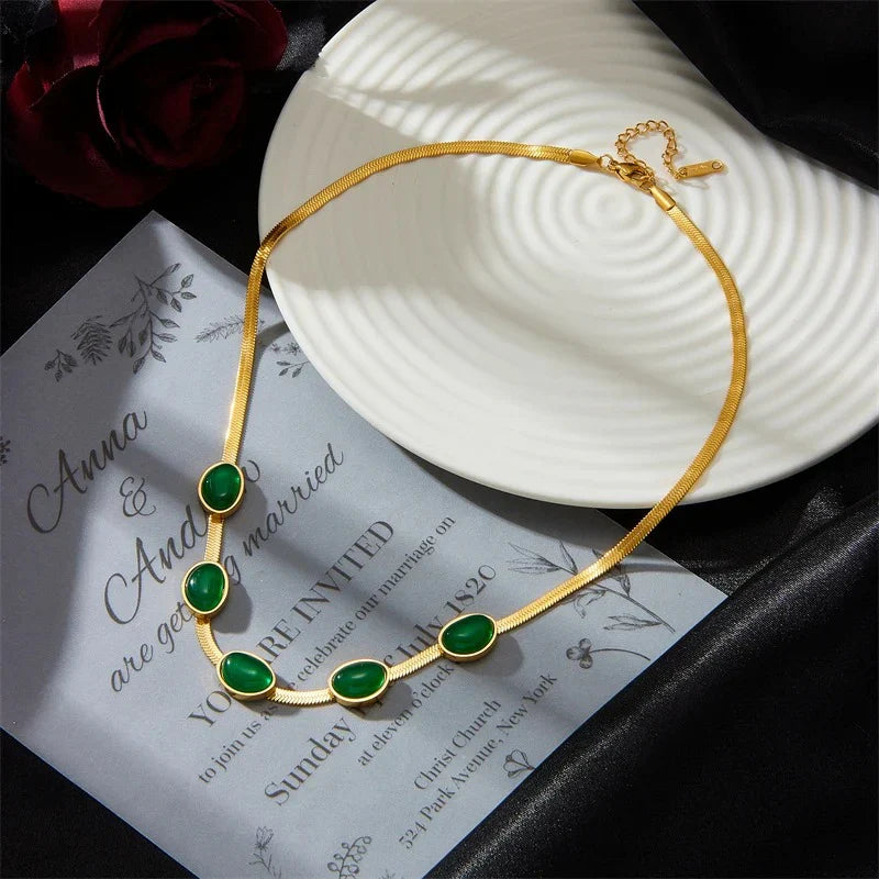 Ensemble de bijoux en acier inoxydable émeraude (GNF)